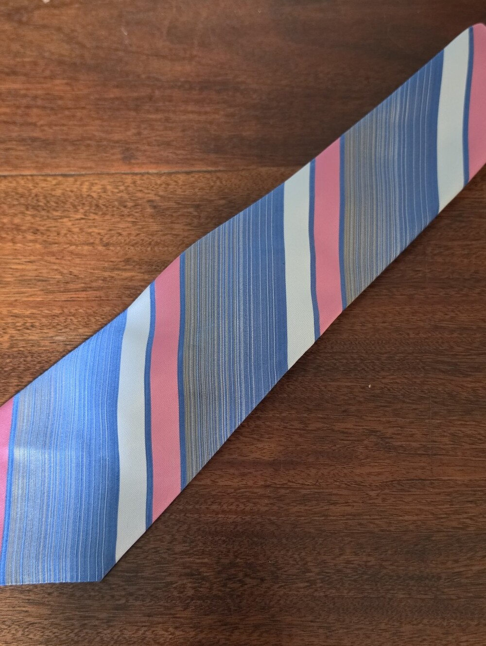 Vintage Dumont Pink Blue White Striped Tie